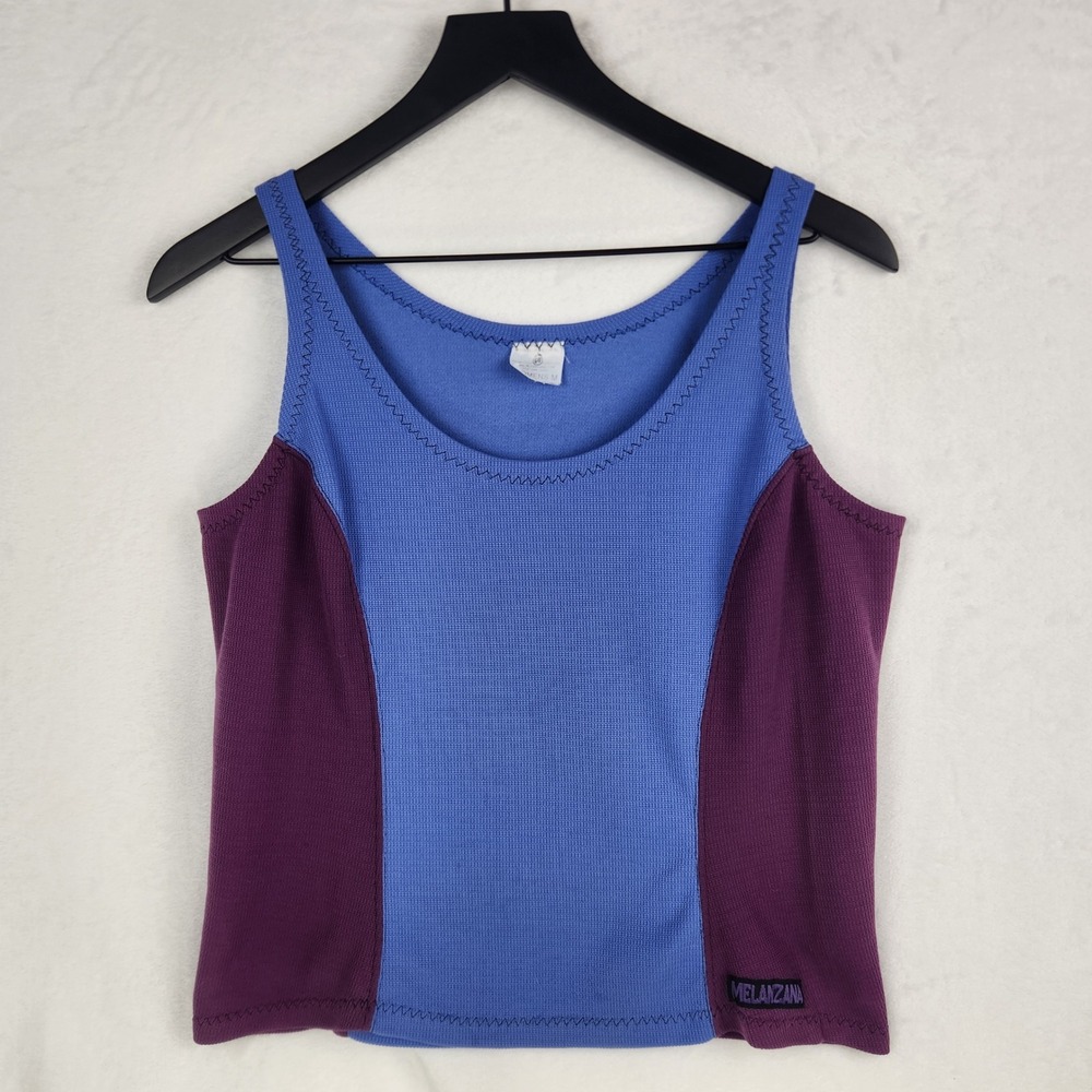 Melanzana Micro Grid Tank Top Blue Purple Colorblock Womens Medium Leadville CO